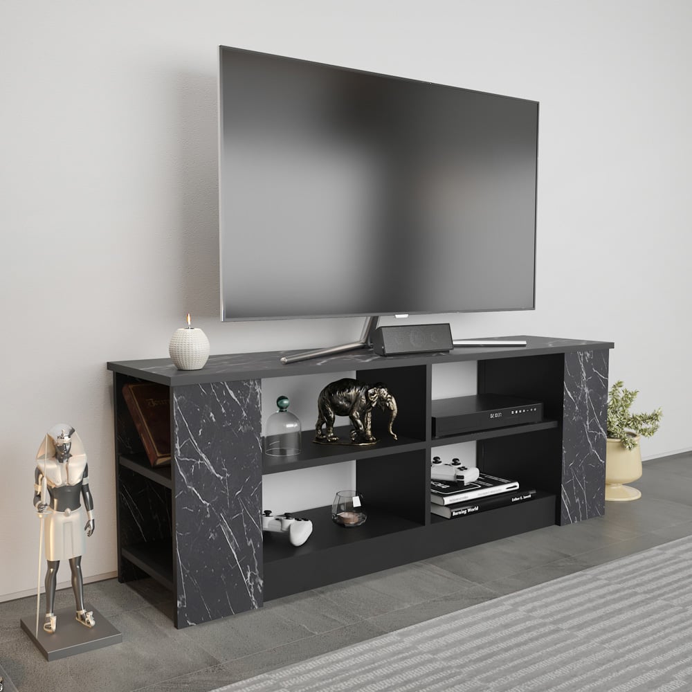 Decorotika Space 8 Shelf Black Marble Effect TV Unit Image 4