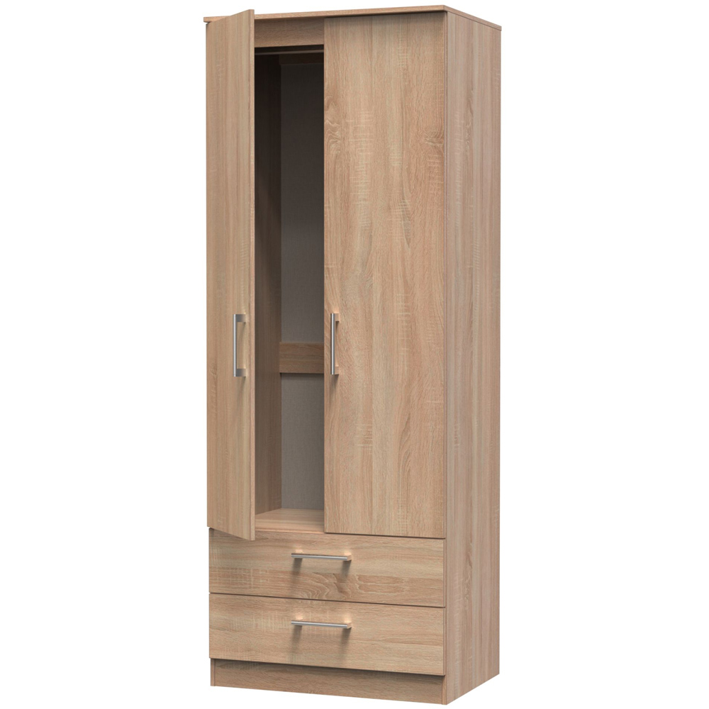 Crowndale Devon Ready Assembled 2 Door 2 Drawer Bardolino Oak Wardrobe Image 5