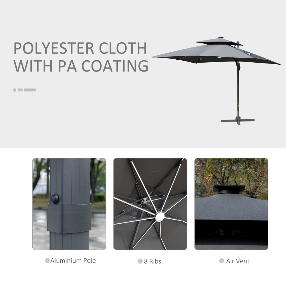 Outsunny 2 Tier Grey Rotating Solar LED Cantilever Parasol 3m Image 6
