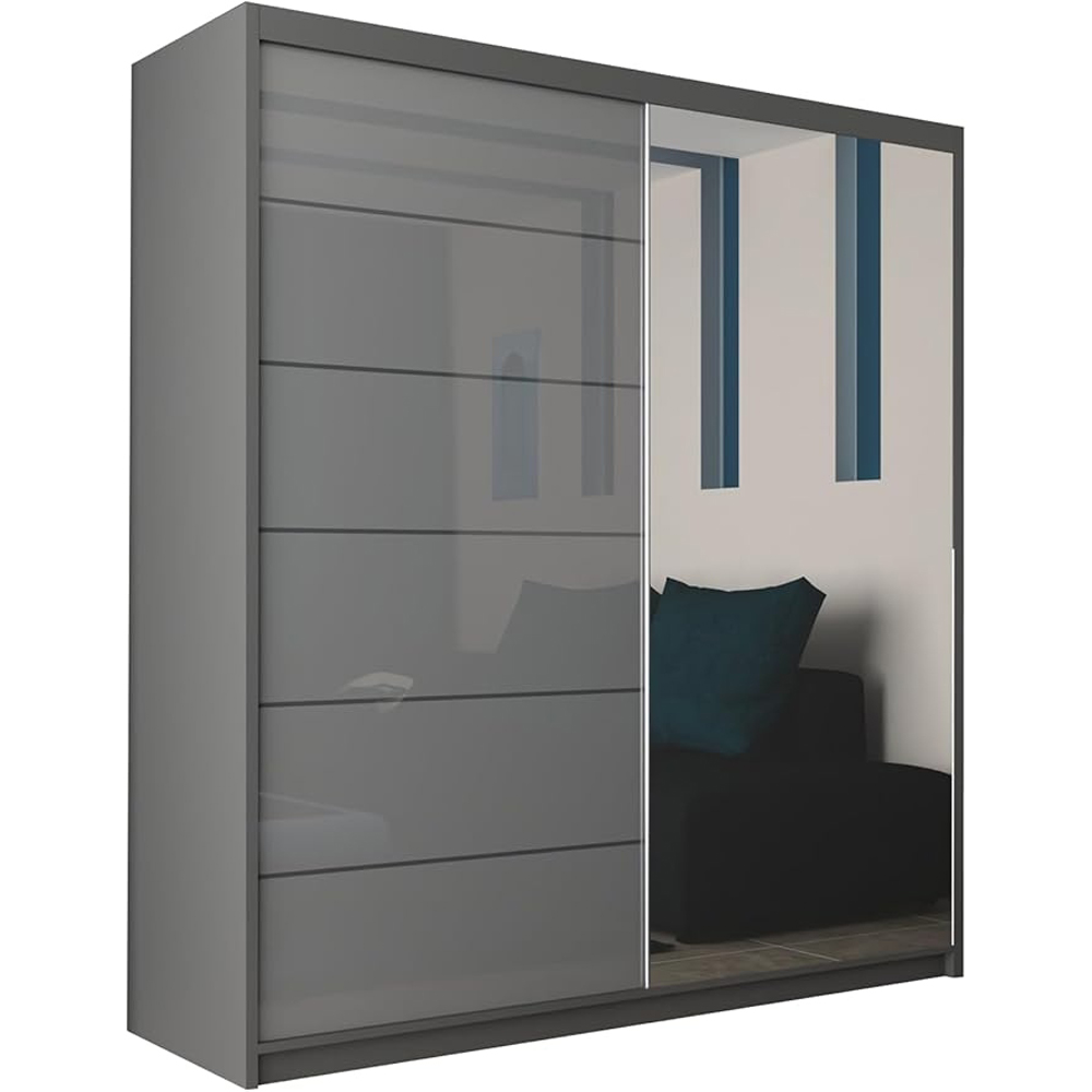 M N Furniture Inovo 2 Door Grey High Gloss Mirrored Sliding Wardrobe 200cm Image 2