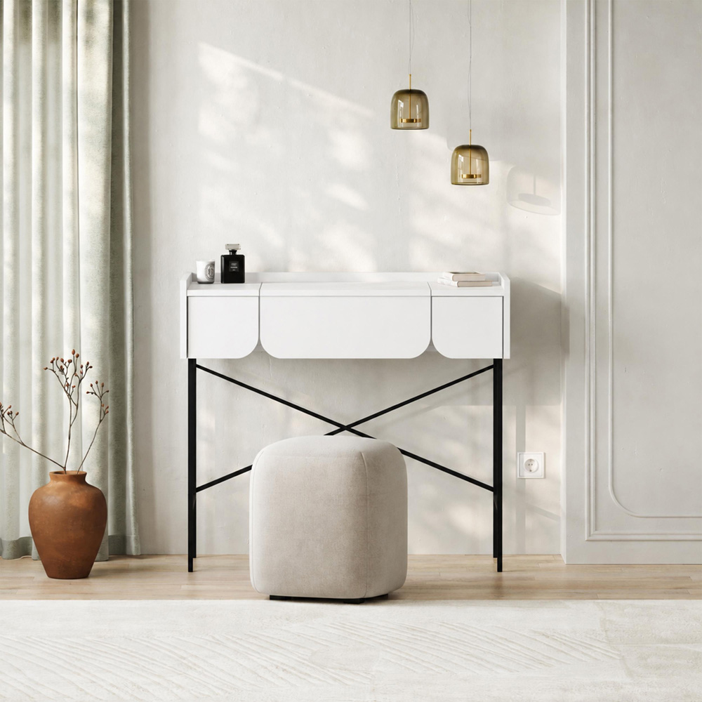 Decortie Terra 2 Drawer White Dressing Table with Mirror Image 3