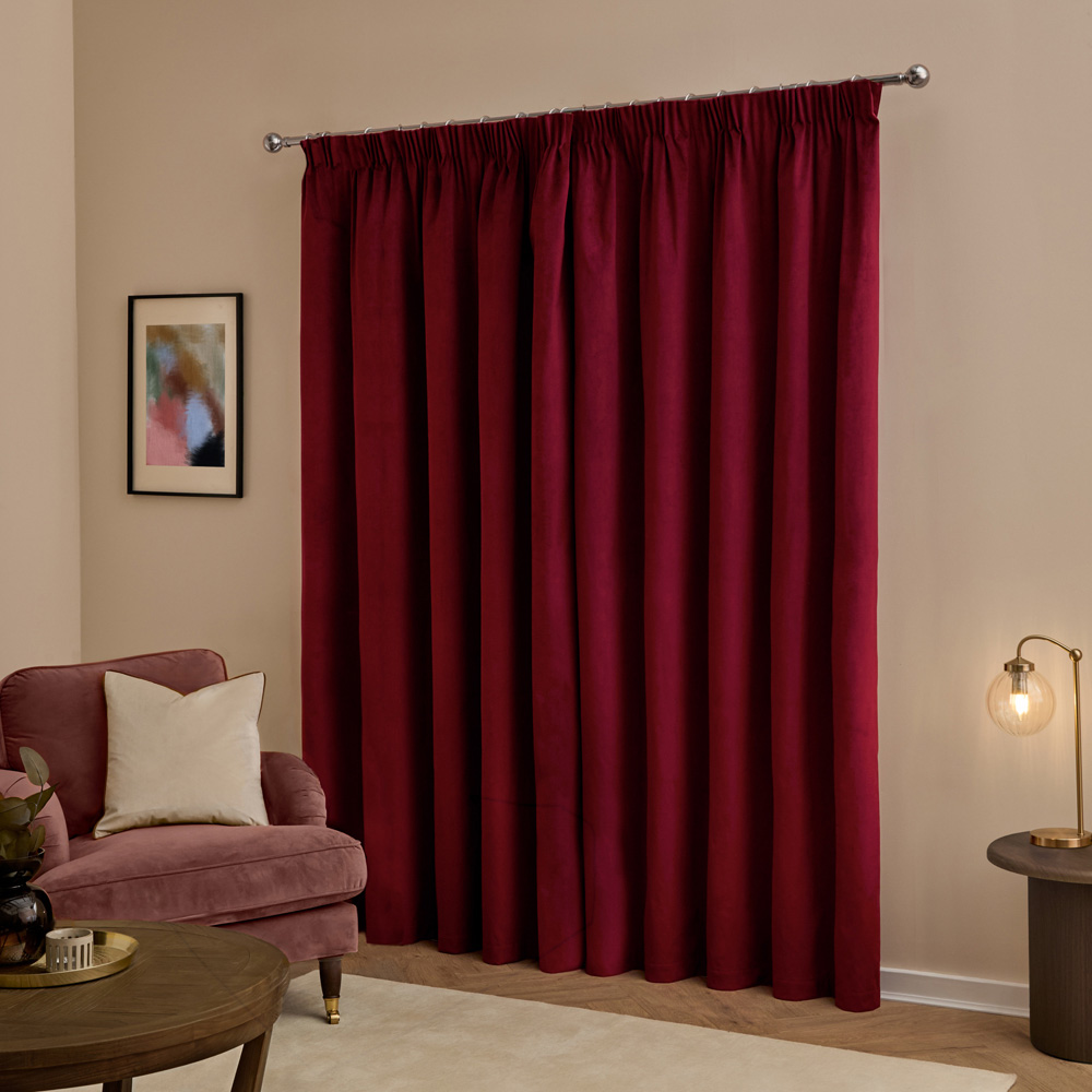 Furn The Ultimate Burgundy Velvet Blackout Pencil Pleat Curtains 168 x 229cm Image 2
