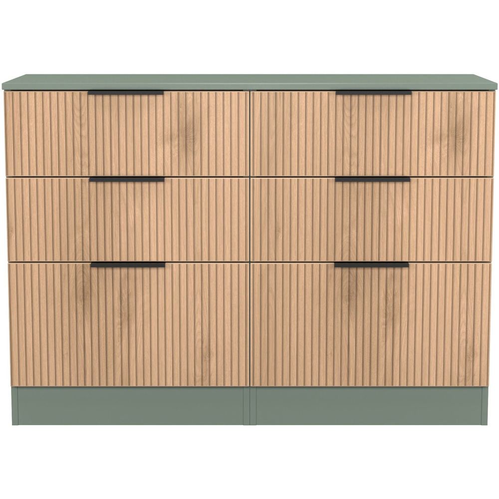 Crowndale Java 6 Drawer Slatt Effect and Reed Green Wide Midi Chest of Drawer Image 2