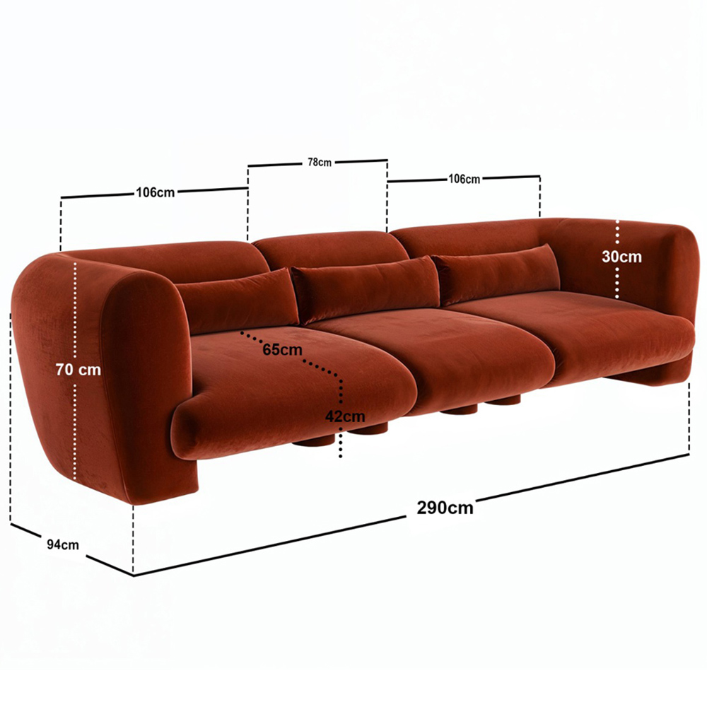 Solace+Co Maddox 4 Seater Orange Velvet Sofa Image 7