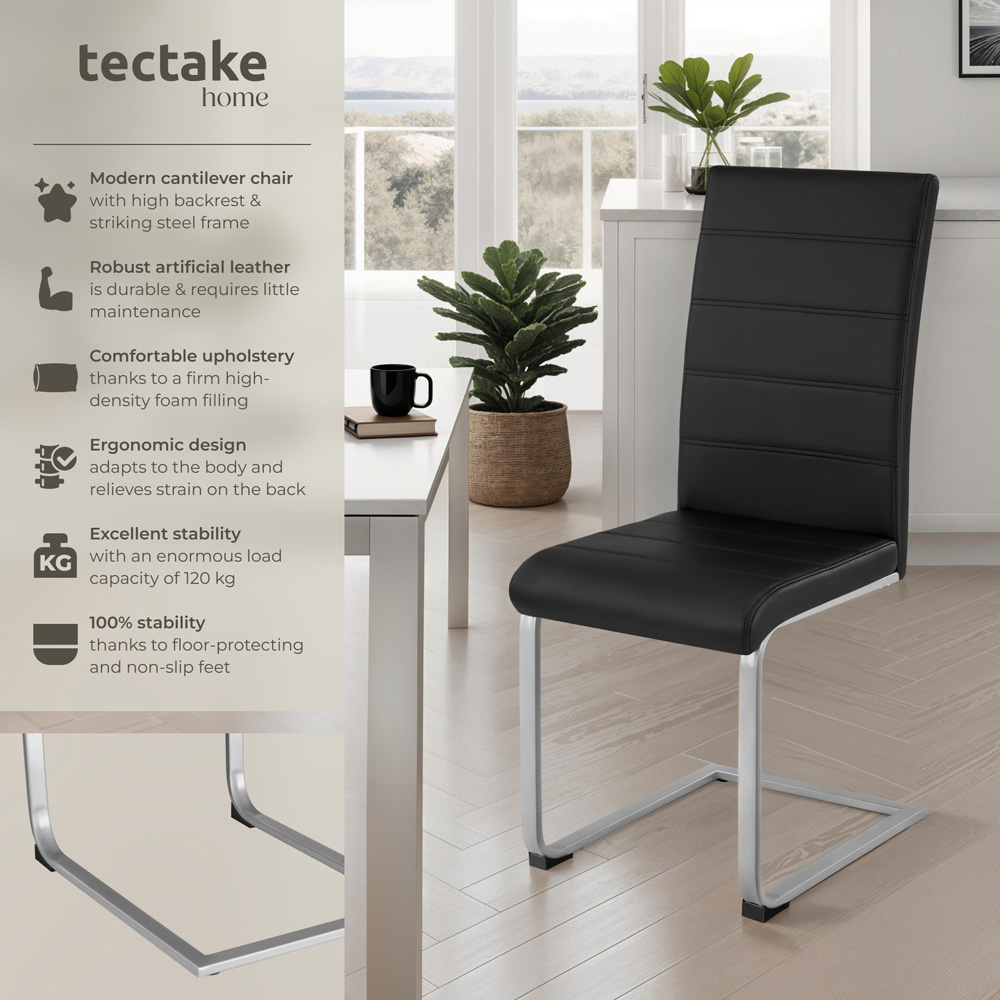 tectake Set of 2 Black Cantilever High Backrest Dining Chair Image 6