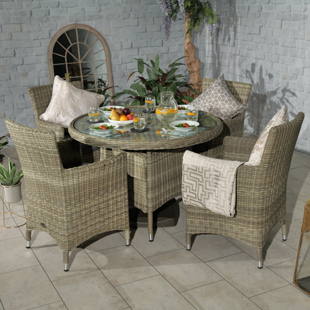 Royalcraft Wentworth Rattan 4 Seater Round Carver Dining Set Image 1