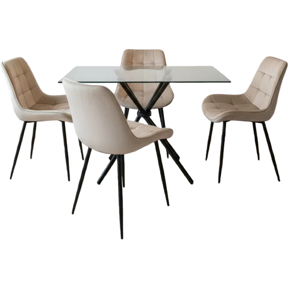 Miami 4 Seater Cream Erica Velvet Dining Table Set Image 2