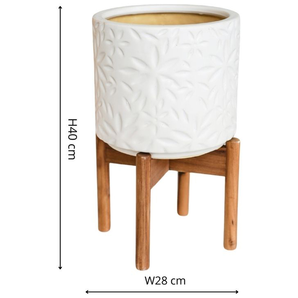 Ivyline Aspen White Flower Planter with Wooden Stand 28cm Image 5