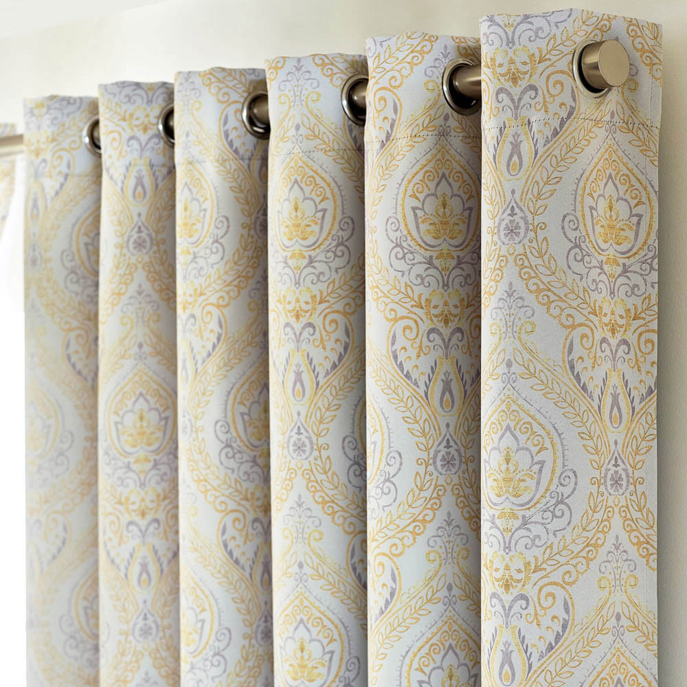 Alan Symonds Victoria Ochre Room Darkening Ring Top Eyelet Curtains 168 x 137cm Image 2