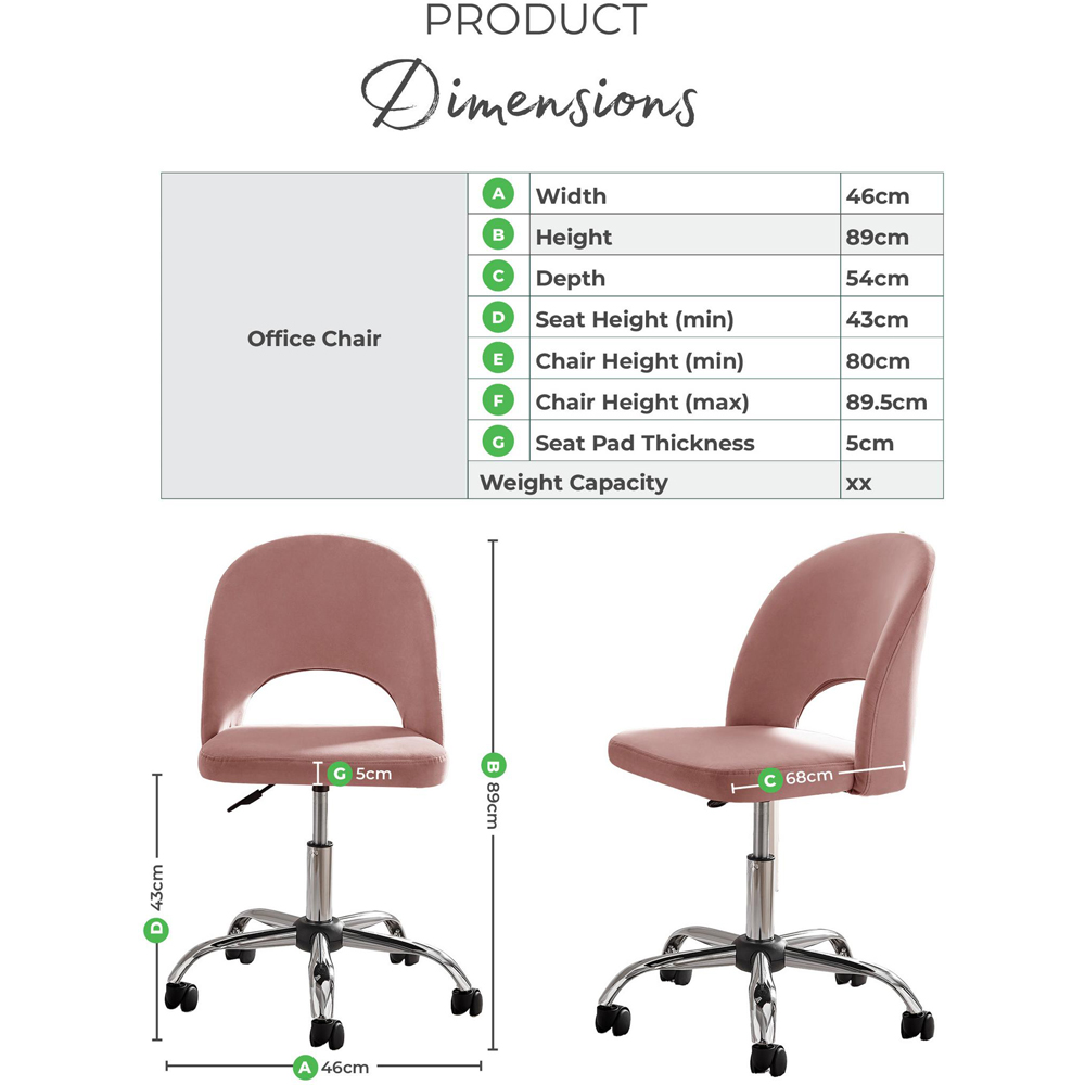 Furniturebox Courtez Pink Velvet and Silver Office Chair Image 9