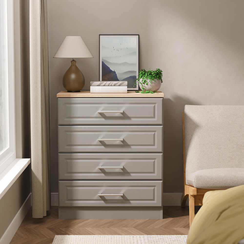 Crowndale Kent 4 Drawer Dusk Grey and Bardolino Oak Chest of Drawers Ready Assembled Image 7