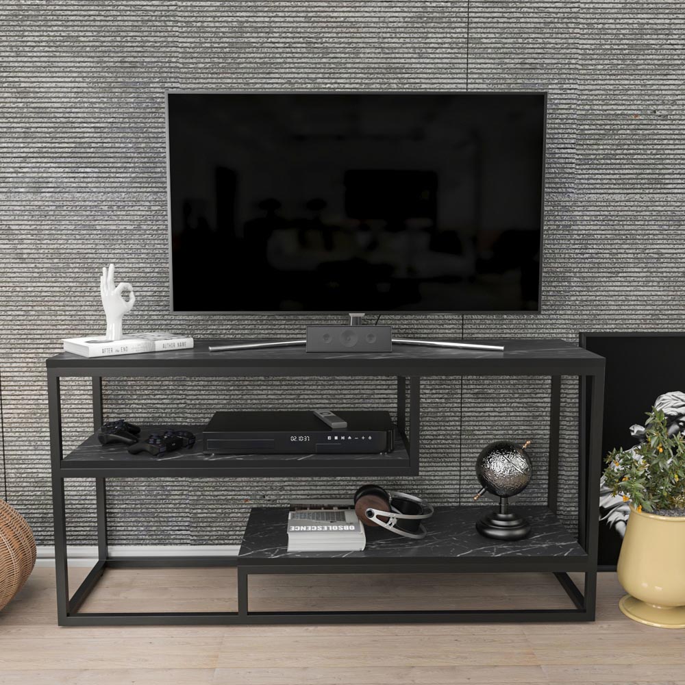 Decorotika Lorin 3 Shelf Black Marble TV Unit Image 3