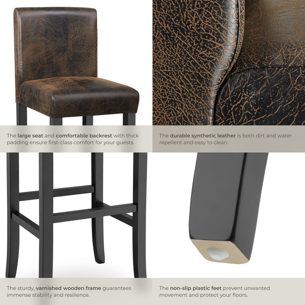 Tectake Antique Brown Leather Padded Bar Stool Image 5