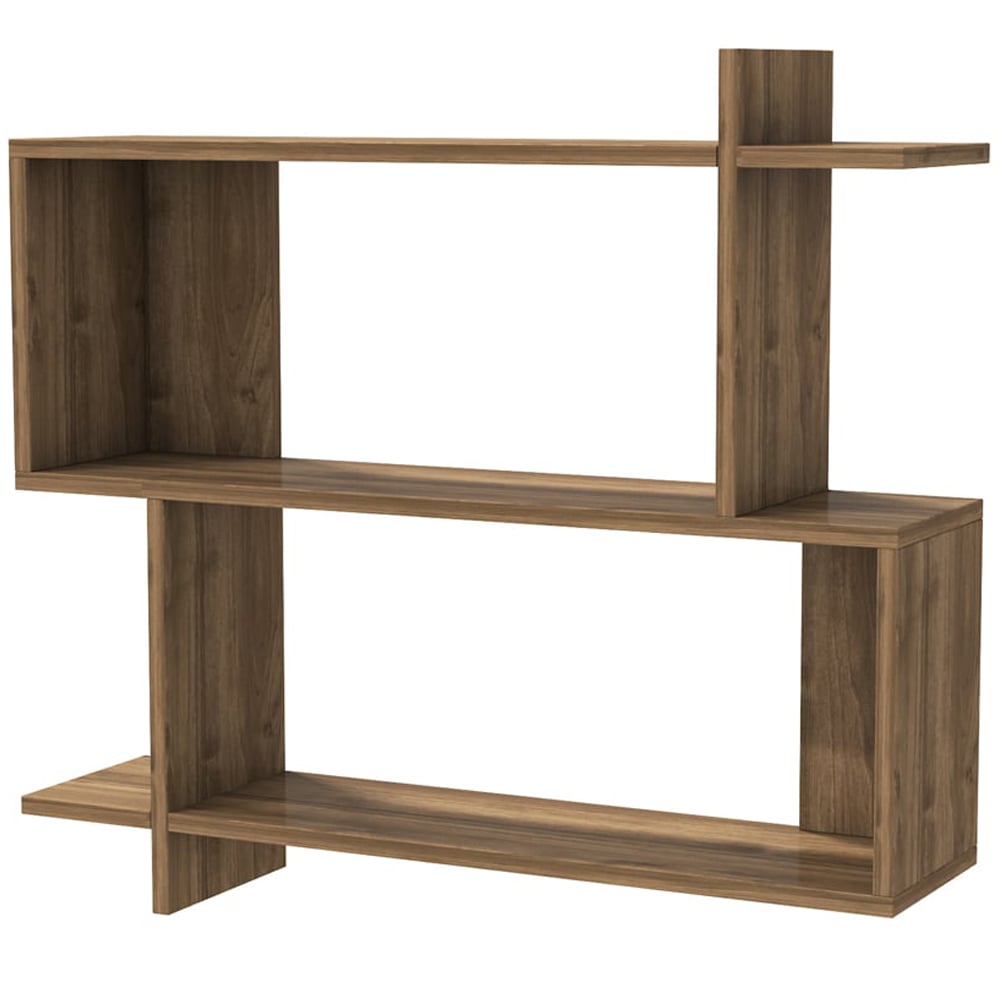 Decorotika Mina 3 Tier Walnut Zigzag Floating Shelf Image 2