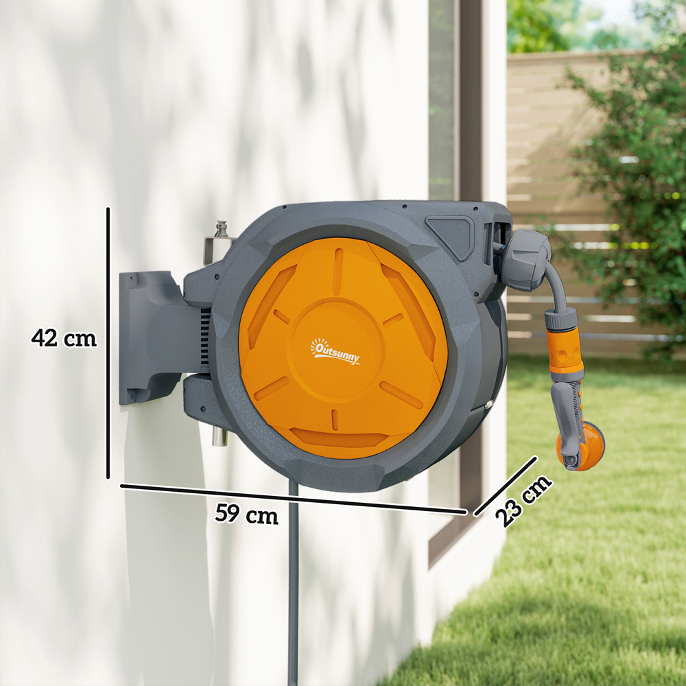 Outsunny Orange Wall Mounted Retractable Hose Reel with Lock Image 9