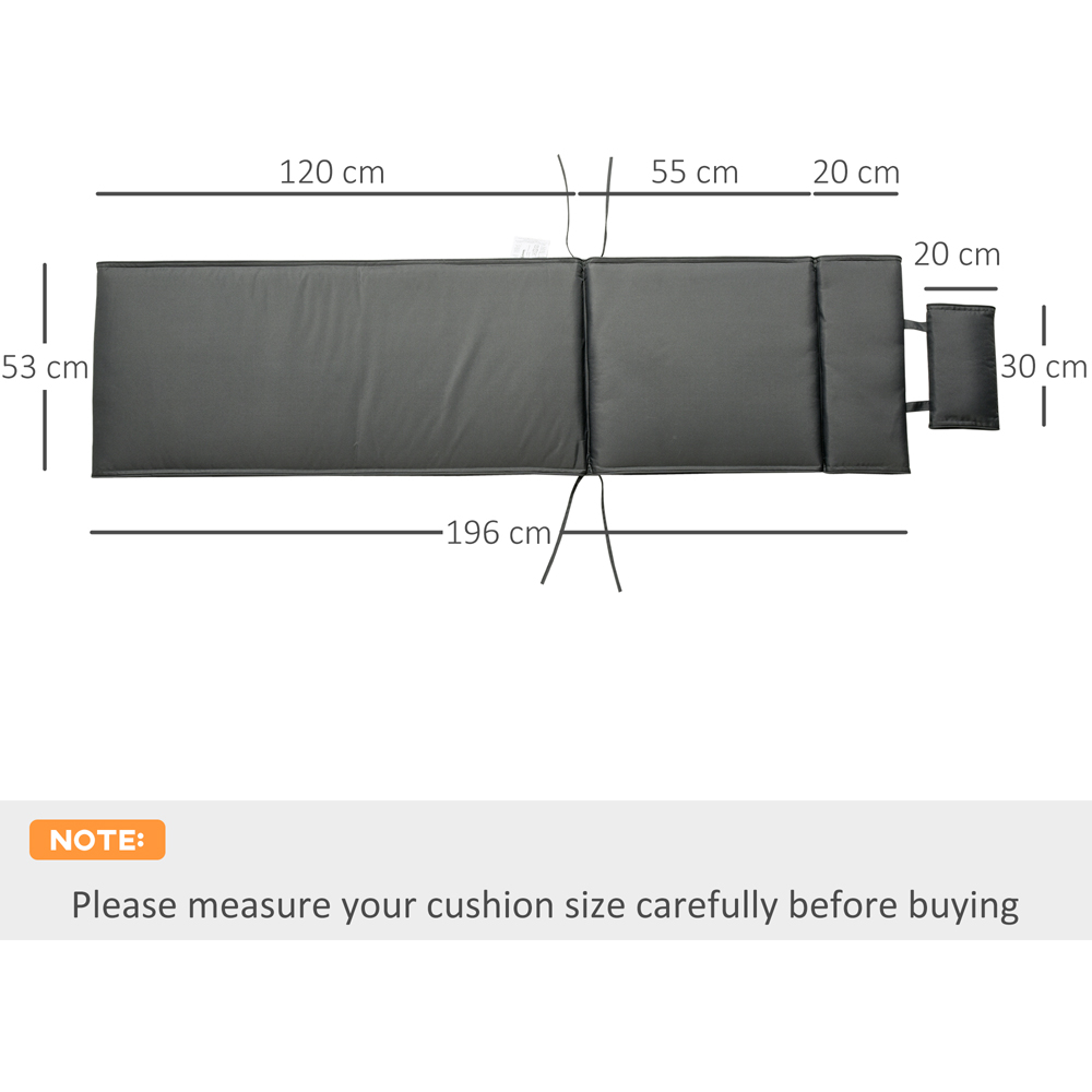 Outsunny Grey Sun Lounger Cushion Replacement with Pillow 196 x 53cm Image 7