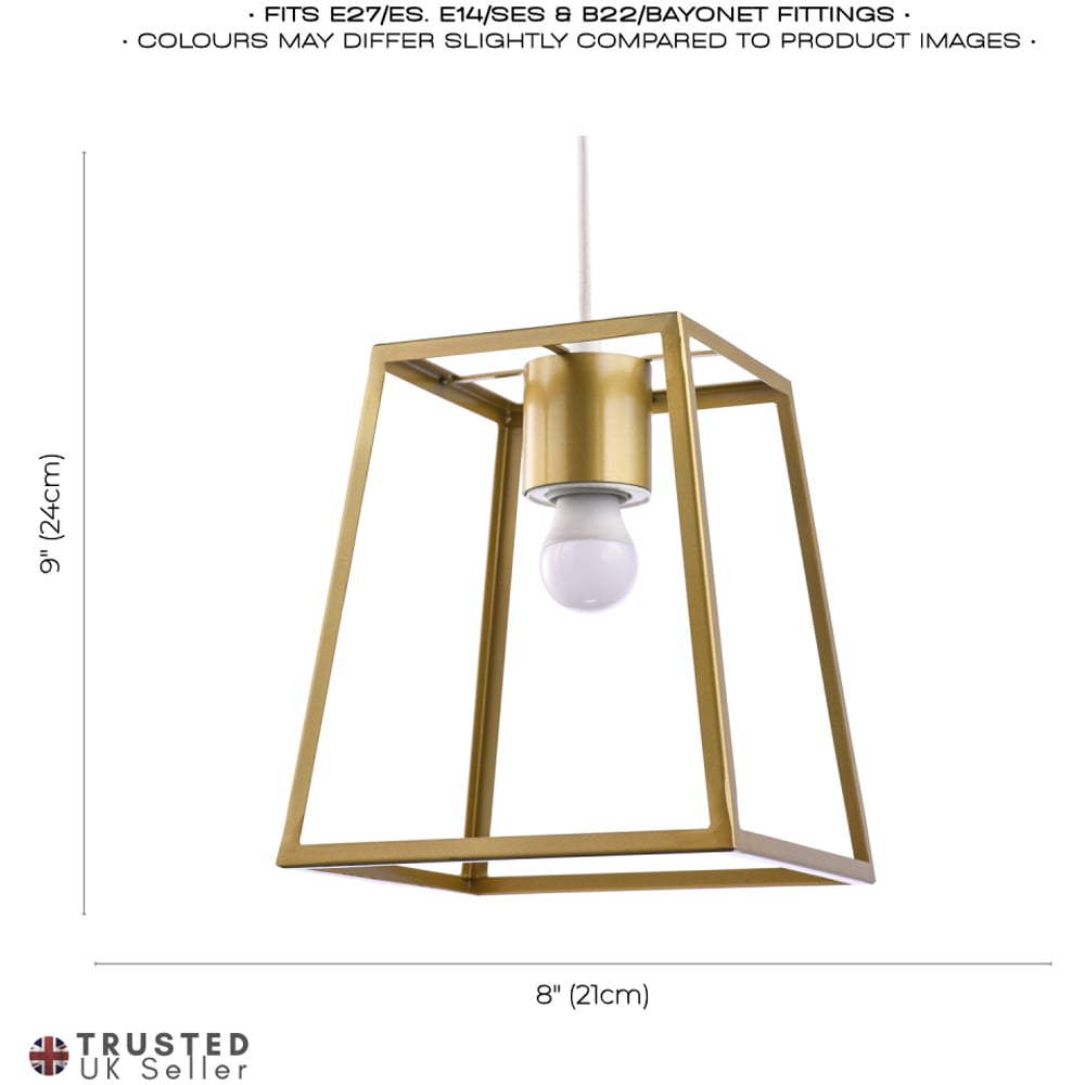 Happy Homewares Industrial Lantern Satin Gold Square Top and Bottom Pendant Shade Image 7