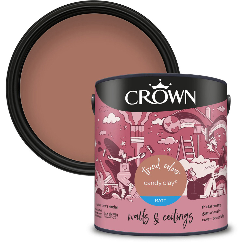 Crown Walls and Ceilings Candy Clay Matt Emulsion Paint 2.5L Image 1