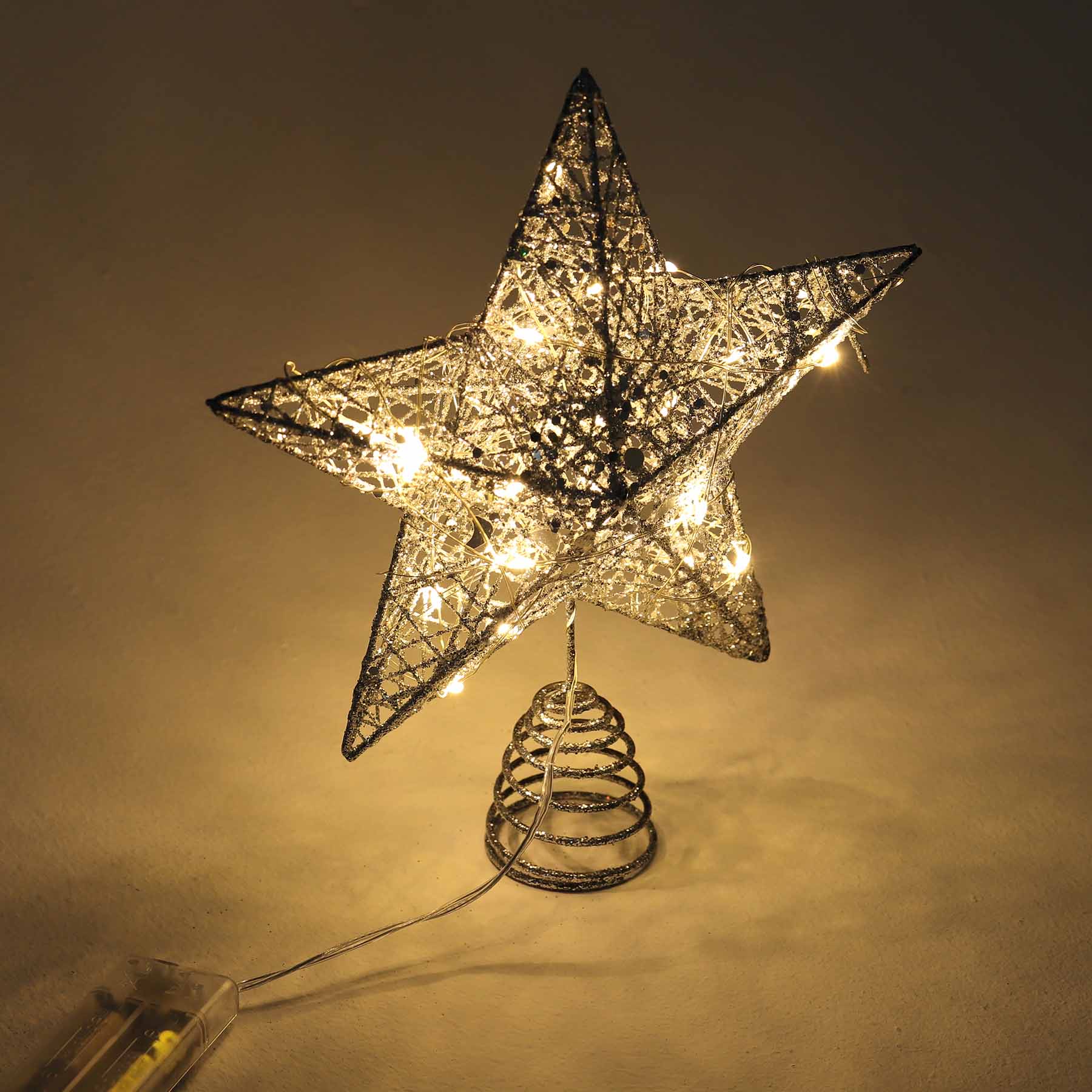 Living and Home Decorative Star Sequins Christmas Tree Topper with LED Light 25cm Image 4