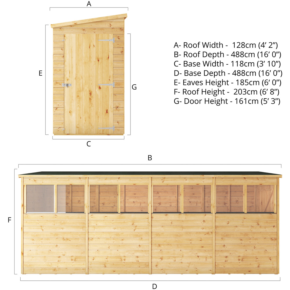 Mercia 16 x 4ft Shiplap Pent Shed Image 8