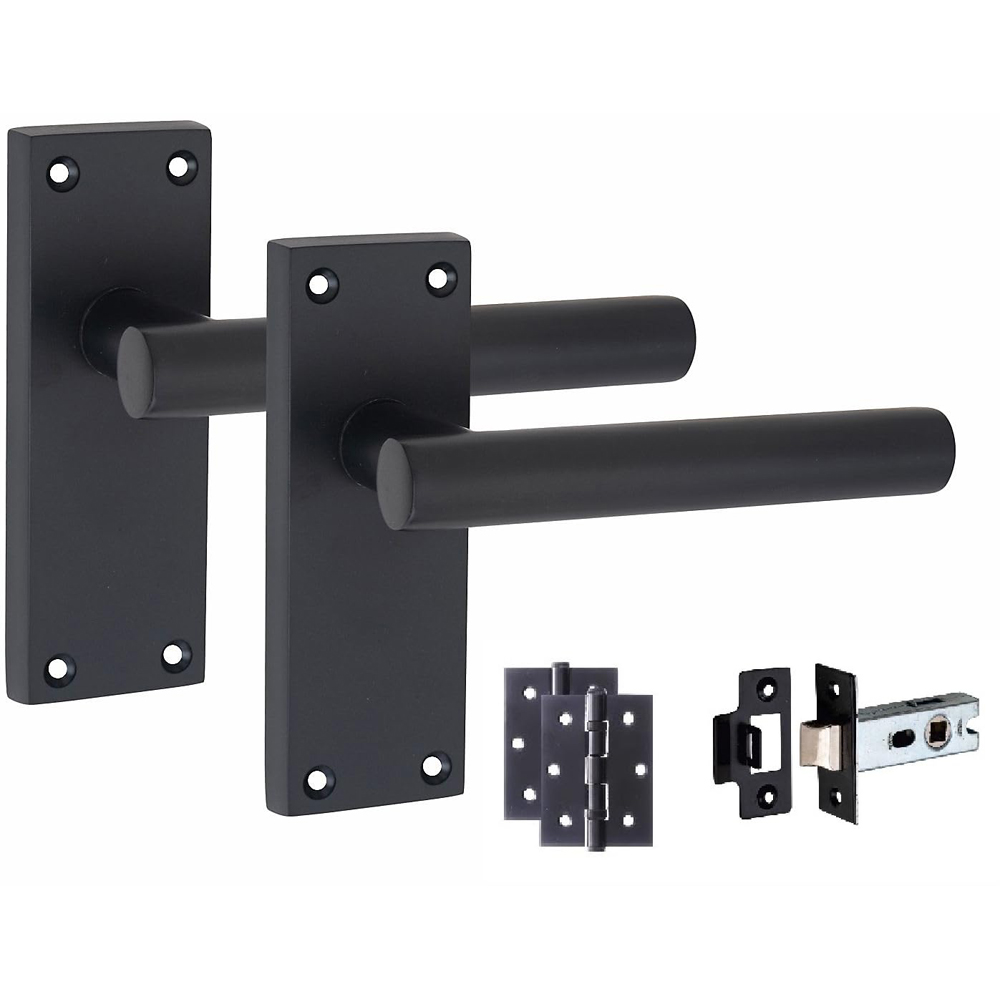 Golden Grace Matt Black Victorian Straight T-Bar Latch Door Handle Set with Hinge 4 Pack 120 x 40mm Image 2