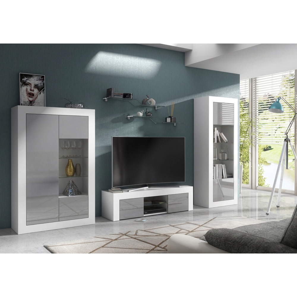 Creative Furniture Arcadia White and Grey Gloss 3 Door 3 Shelf Display Cabinet Image 5
