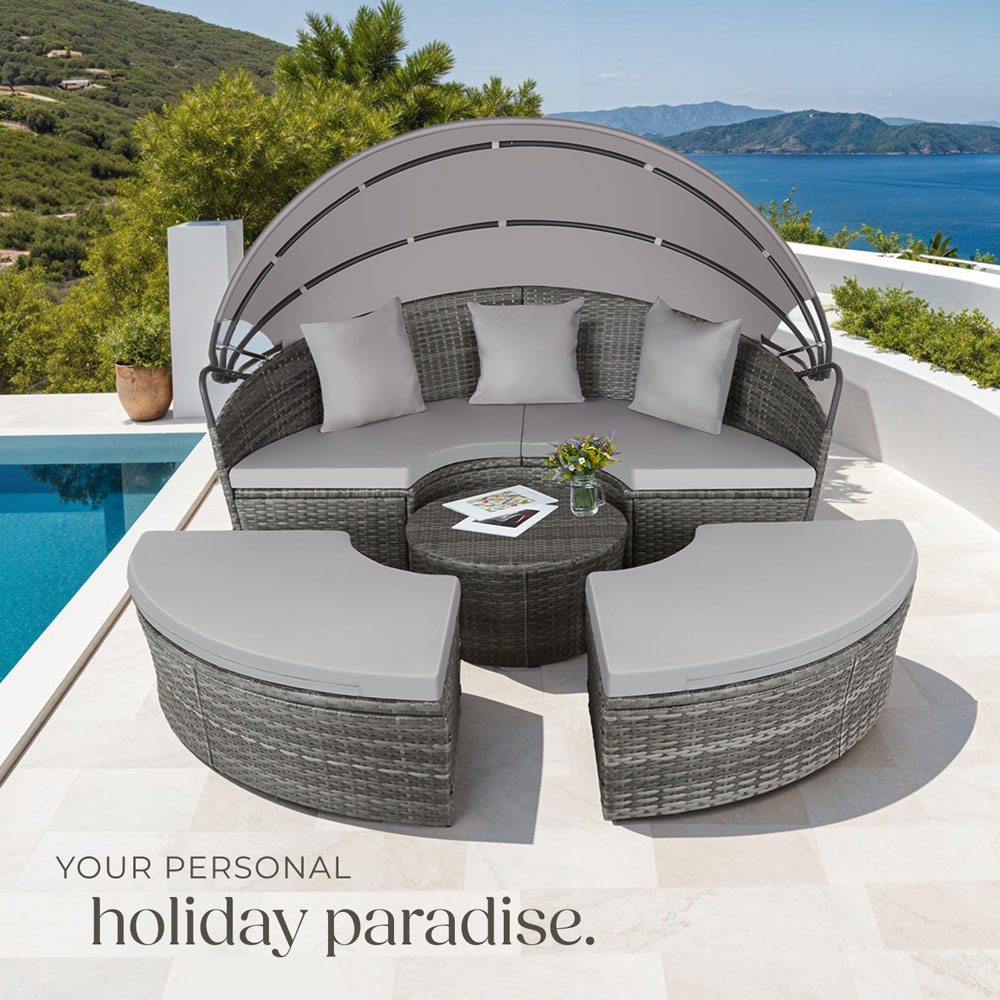 tectake Santorini Grey Sun Lounger with Shade Canopy Image 8
