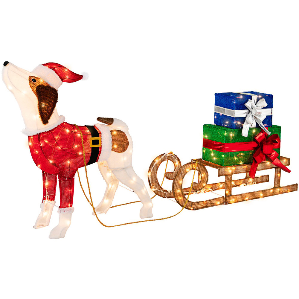 Costway Pre-Lit Lighted Dog Sleigh Gift Boxes Combo Christmas Decoration Image 2