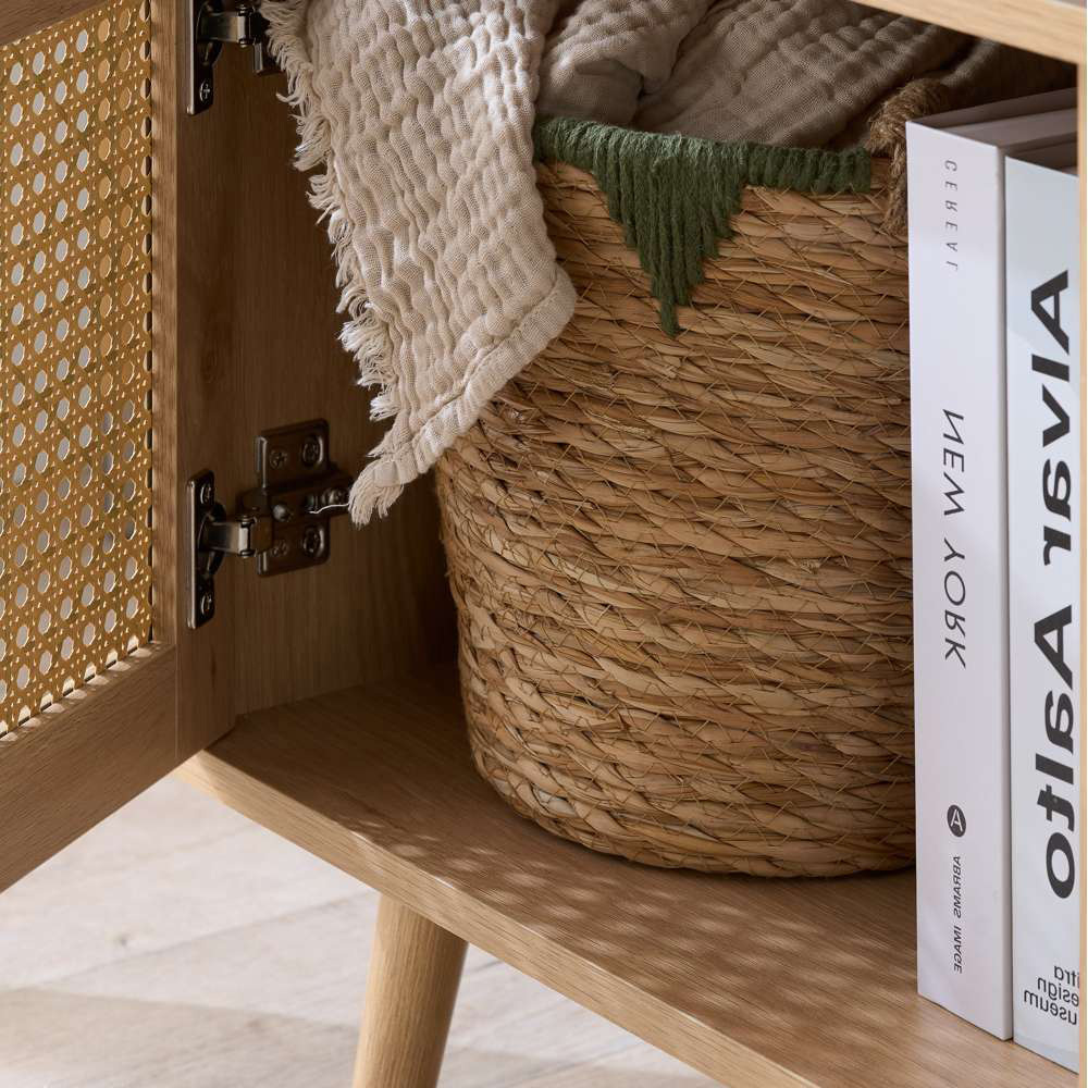 Birlea Croxley Oak Single Door 2 Shelf Rattan TV Unit Image 7