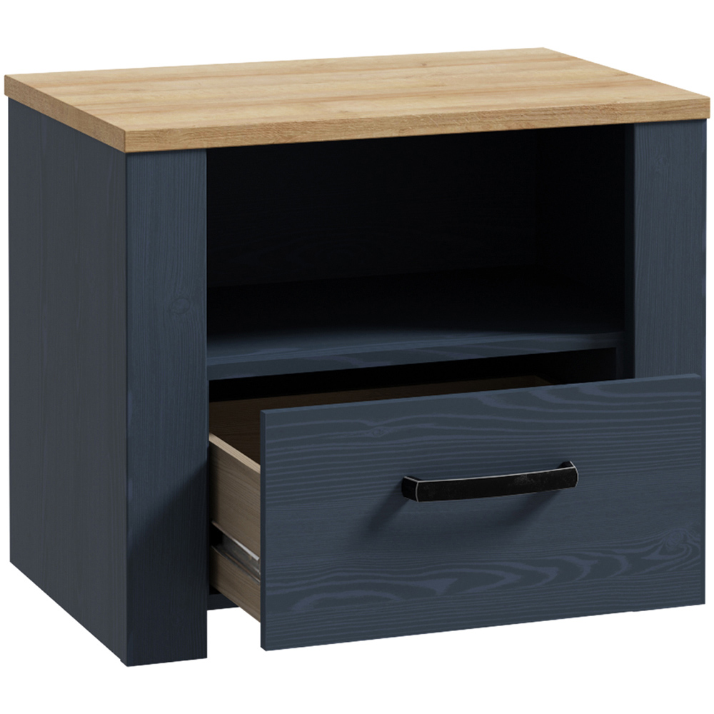 Florence Bohol Single Drawer Navy Oak Bedside Table Image 4