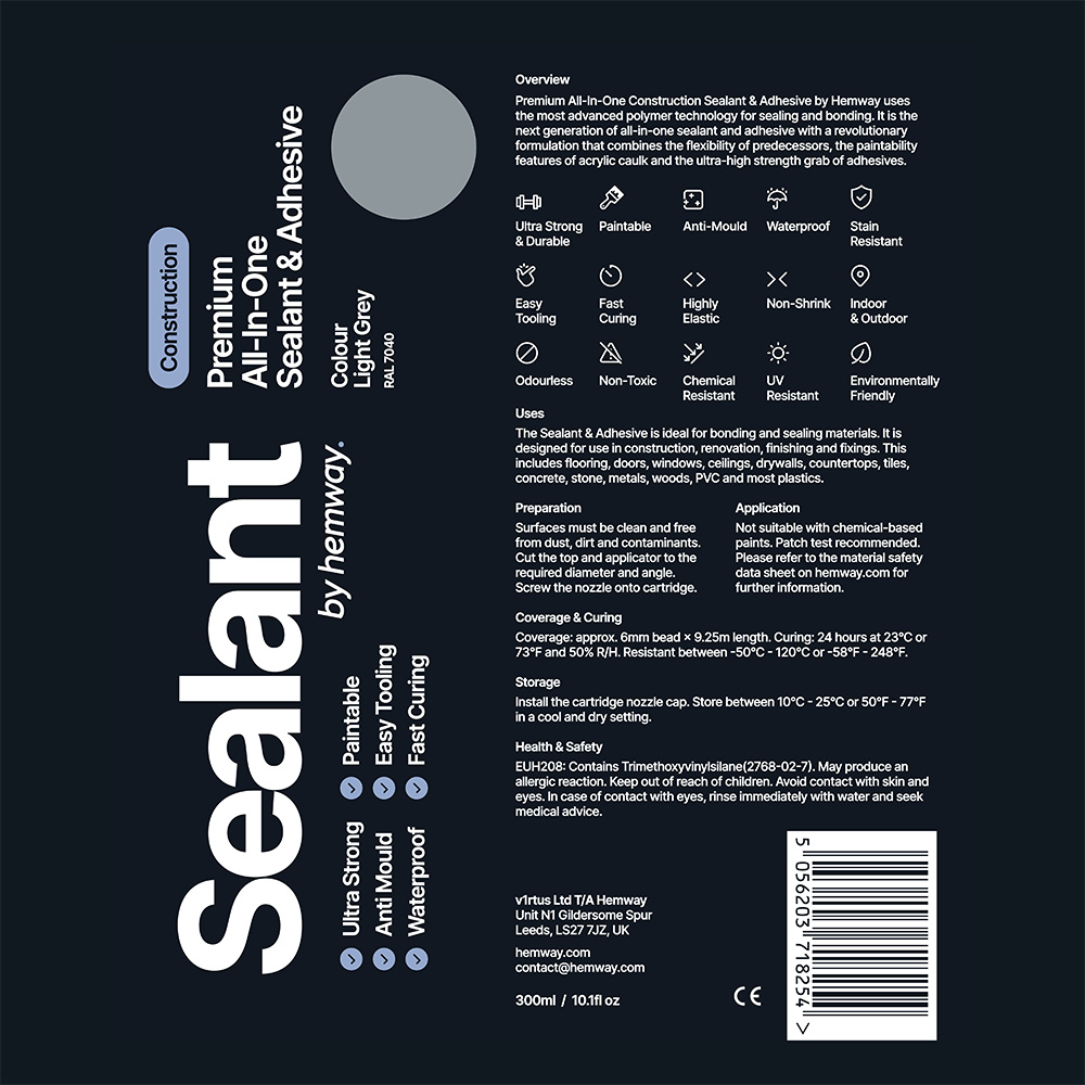 Hemway Light Grey All-in-One Construction Hybrid Polymer Sealant and Adhesive 300ml Image 8