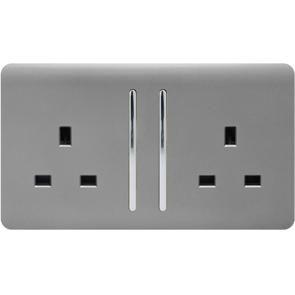 Trendi Switch 2 Gang 13amp Light Grey Long Switched Plug Socket Image 1