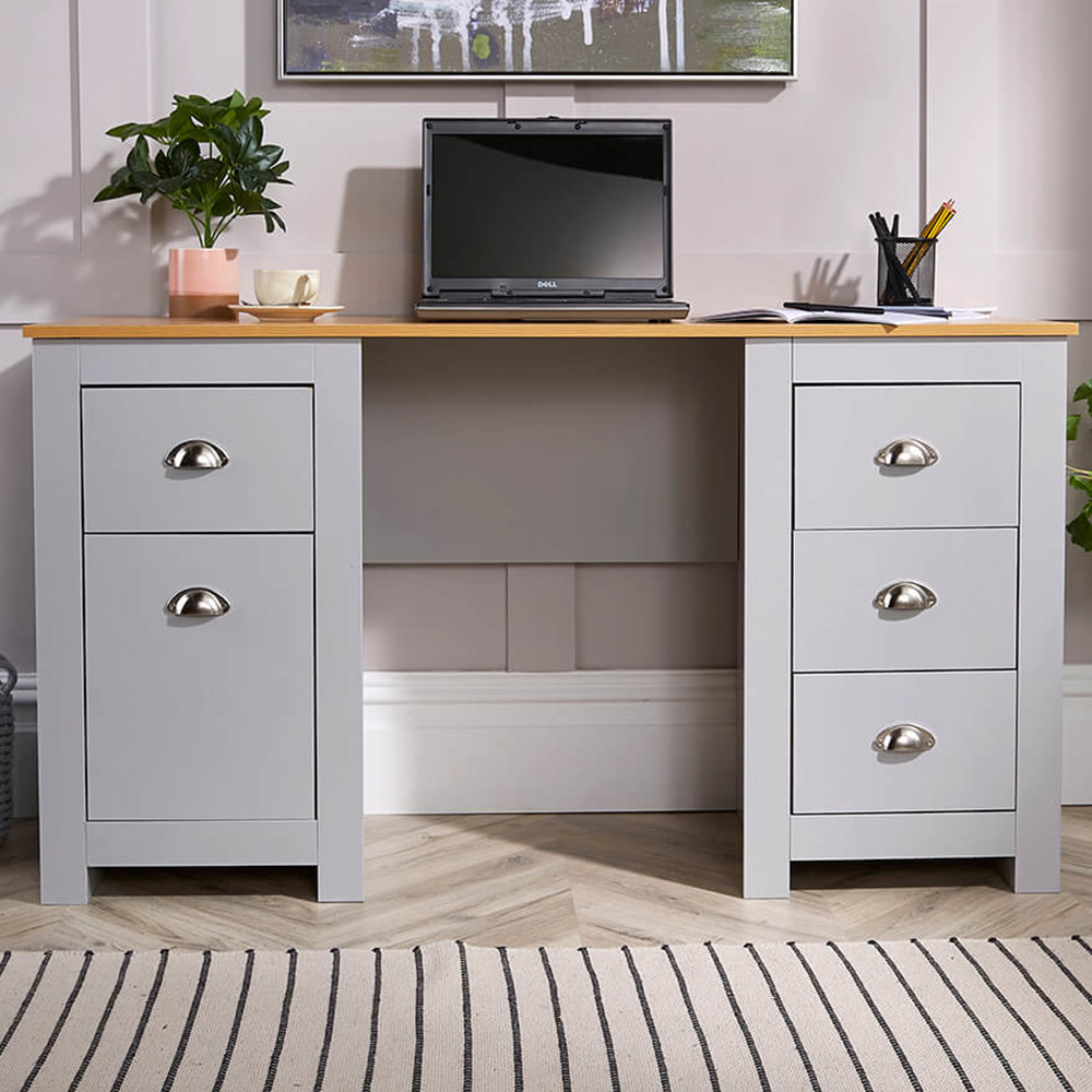 Home Source Camden Single Door 4 Drawer Grey Office Desk Image 1