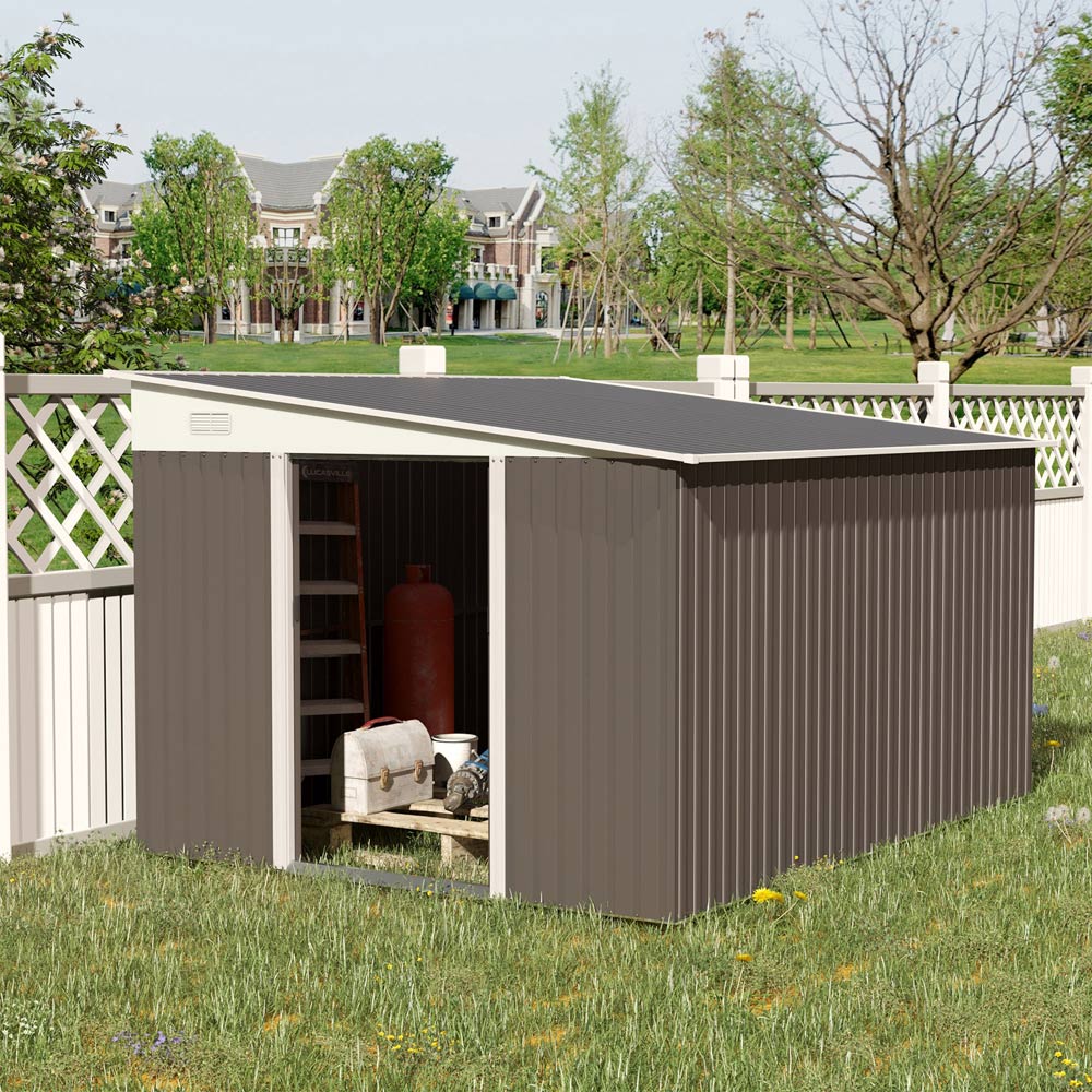 Outsunny 11.3x9.2ft Steel Shed Grey Image 2
