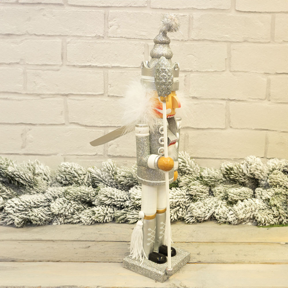 St Helens Silver and White Christmas Nutcracker with Staff Image 4