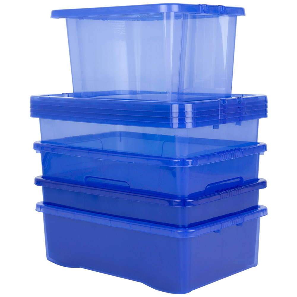 Wham Crystal Stackable Plastic Blue Storage Box with Lid 5 Piece Image
