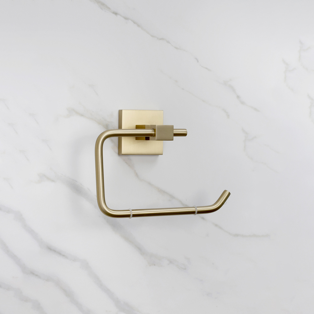 Bristan Solid Brass Brushed Brass Wall Mounted Square Toilet Roll Holder Image 3