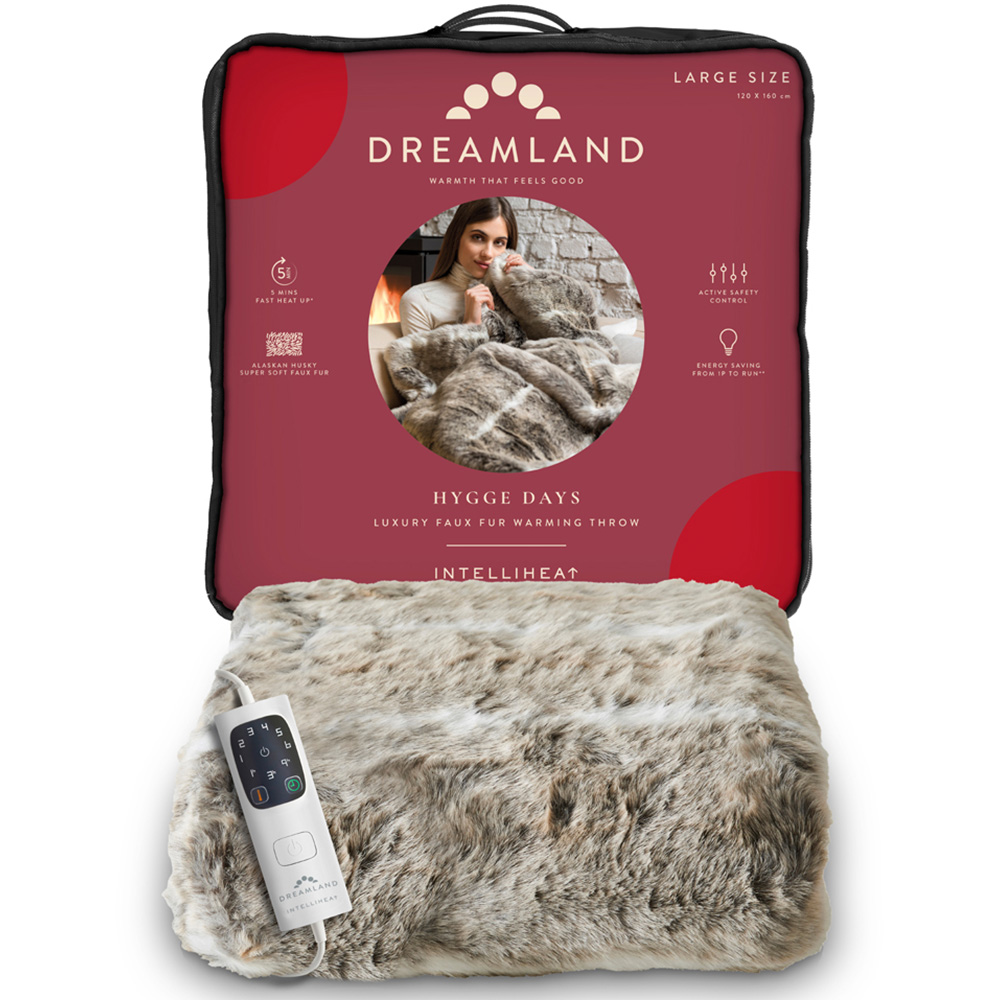 Dreamland Hygge Days Alaskan Husky Print Faux Fur Reversible Heated Throw 120 x 160cm Image 2
