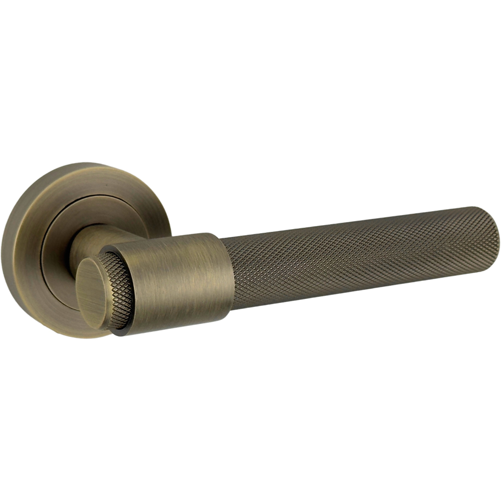 AXS Hardware Dakota Antique Brass Knurled Bathroom Door Handles on Rose 2 Pack Image 4