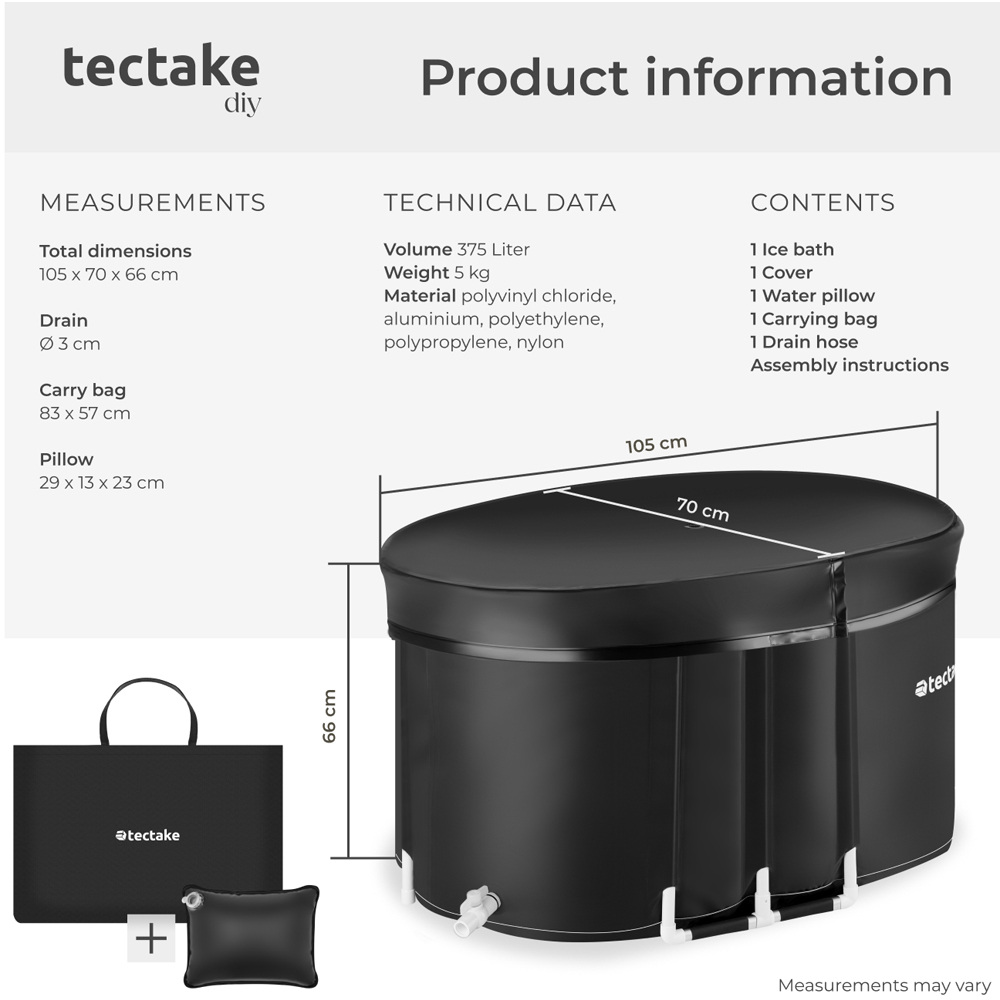 tectake Espoo Foldable Triple Insulation Portable Ice Bath Tub 375L Image 9
