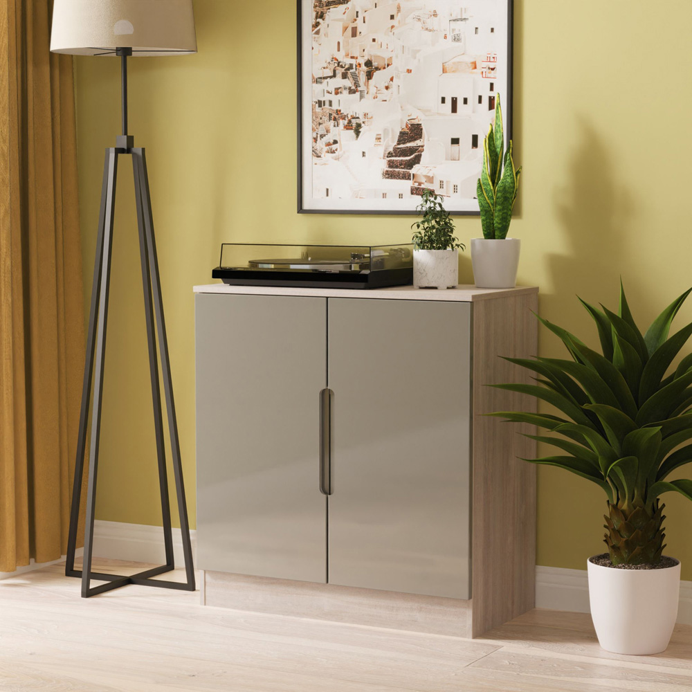 Crowndale Milan 2 Door Grey Gloss and Grey Oak Storage Cabinet Ready Assembled Image 7