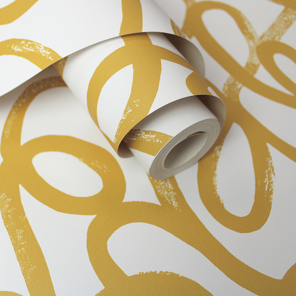 Holden Decor Squiggle Ochre White Wallpaper Image 2