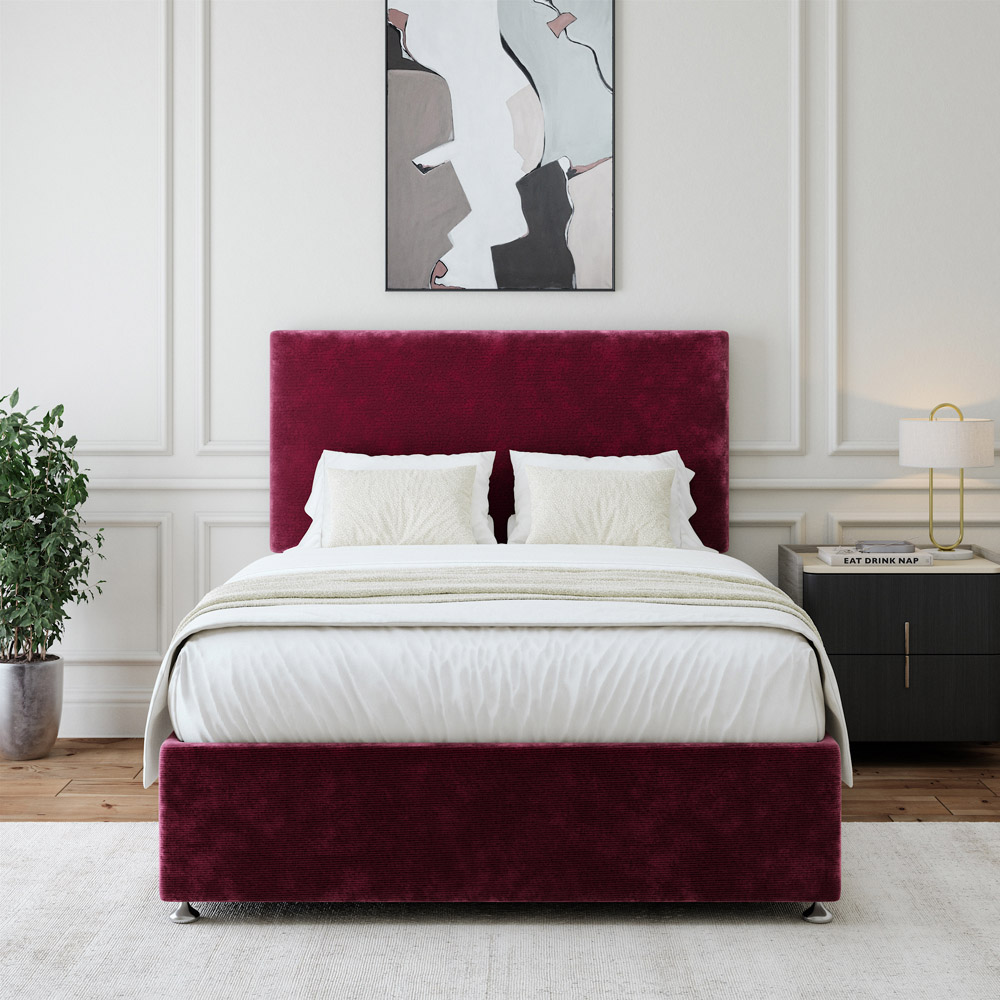 Bedmaster Single Aubergine Chenille Divan Base with Valencia Headboard Image 2