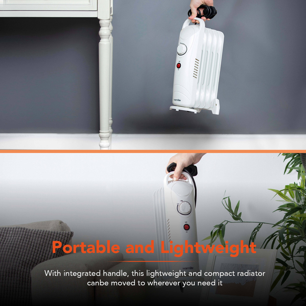 Warmlite 5 Fin White Oil Filled Radiator with Adjustable Thermostat 650W Image 8