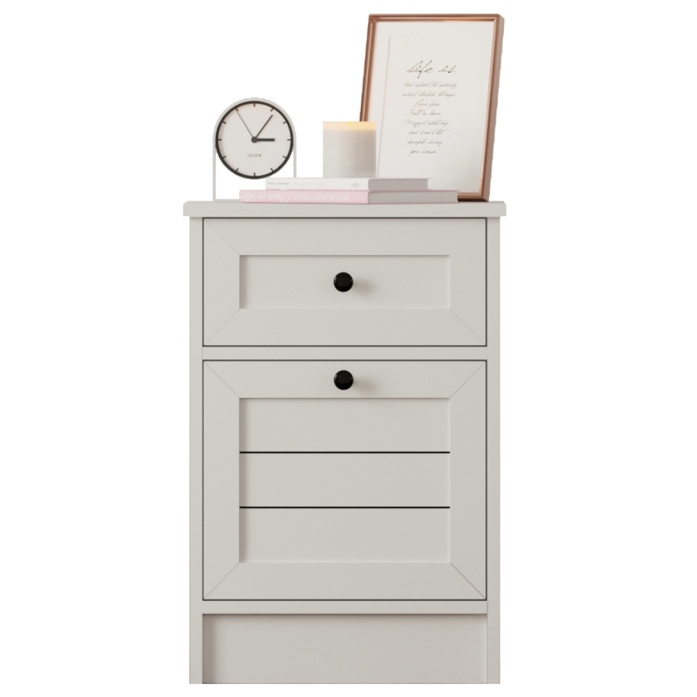 Evu VENICE Single Door Single Drawer Soft White Bedside Table Image 4
