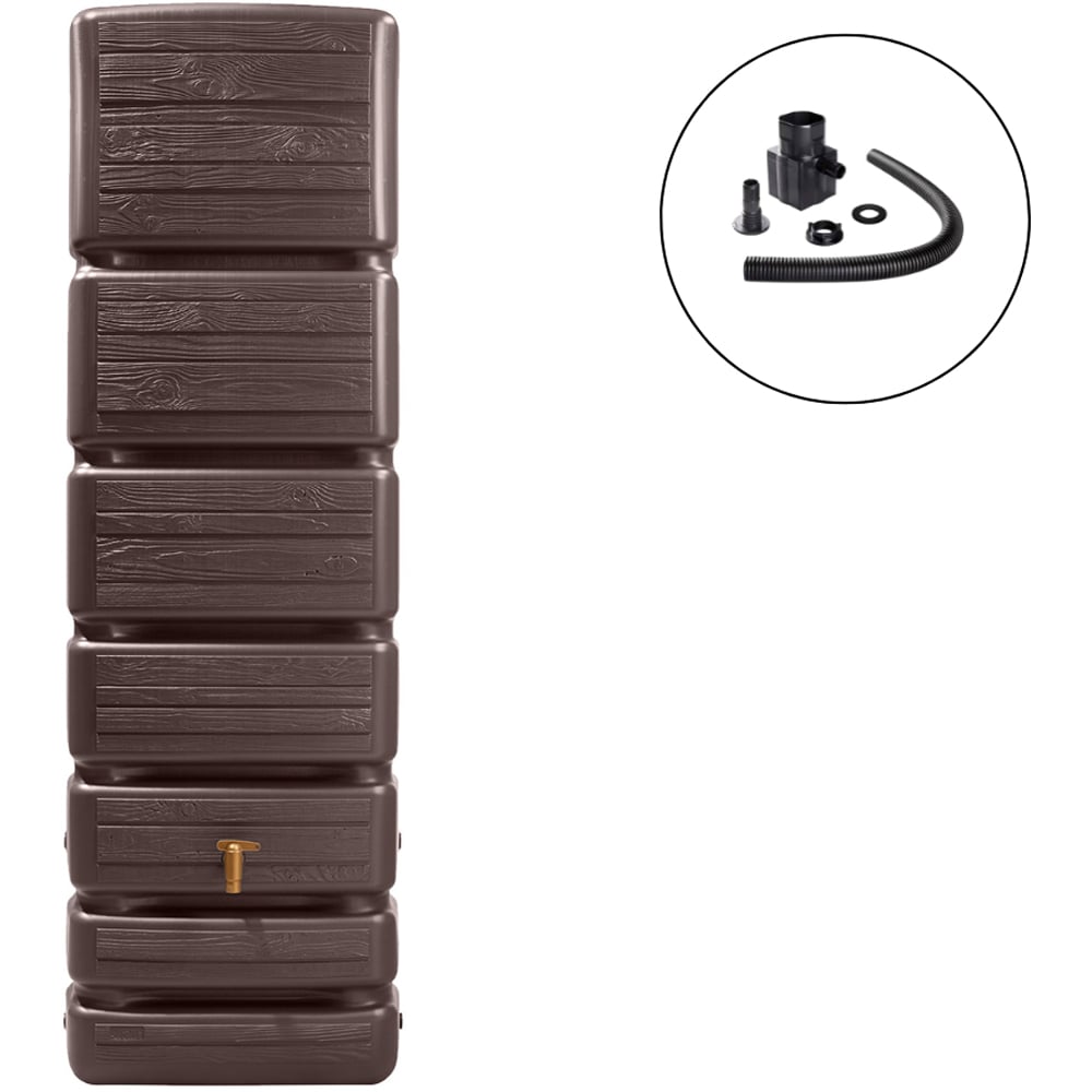 Graf Brown Tall and Slim Water Butt Tank with Tap and Diverter 350L Image 3