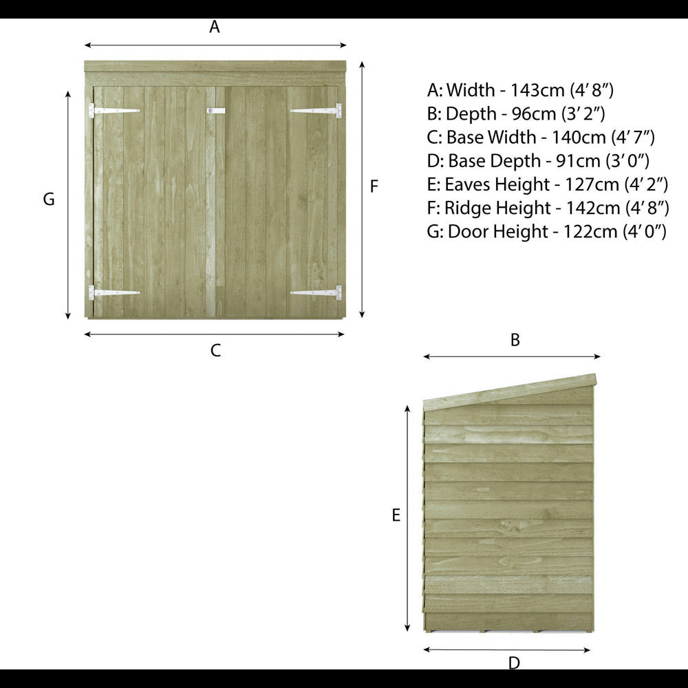 Mercia 3 x 5ft Double Door Overlap Pent Tool Storage Shed Image 8