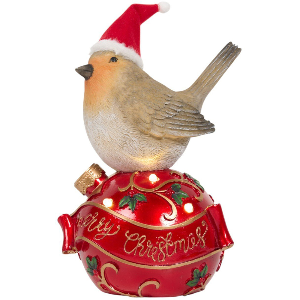 Christmas Robin on LED Bauble OrnamentRed Image 5