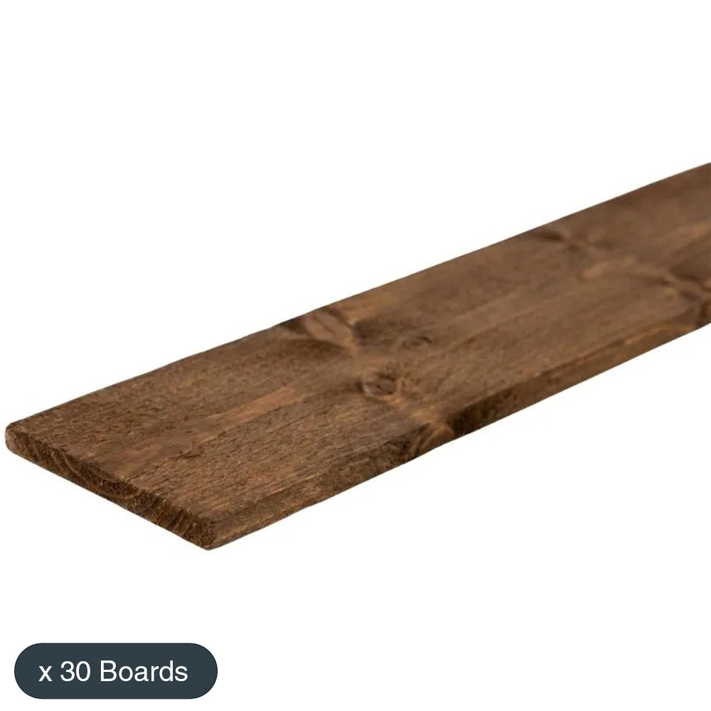 Brown Treated 1800 x 125 x 22mm 30 Pack Feather Edge Fence Board Image