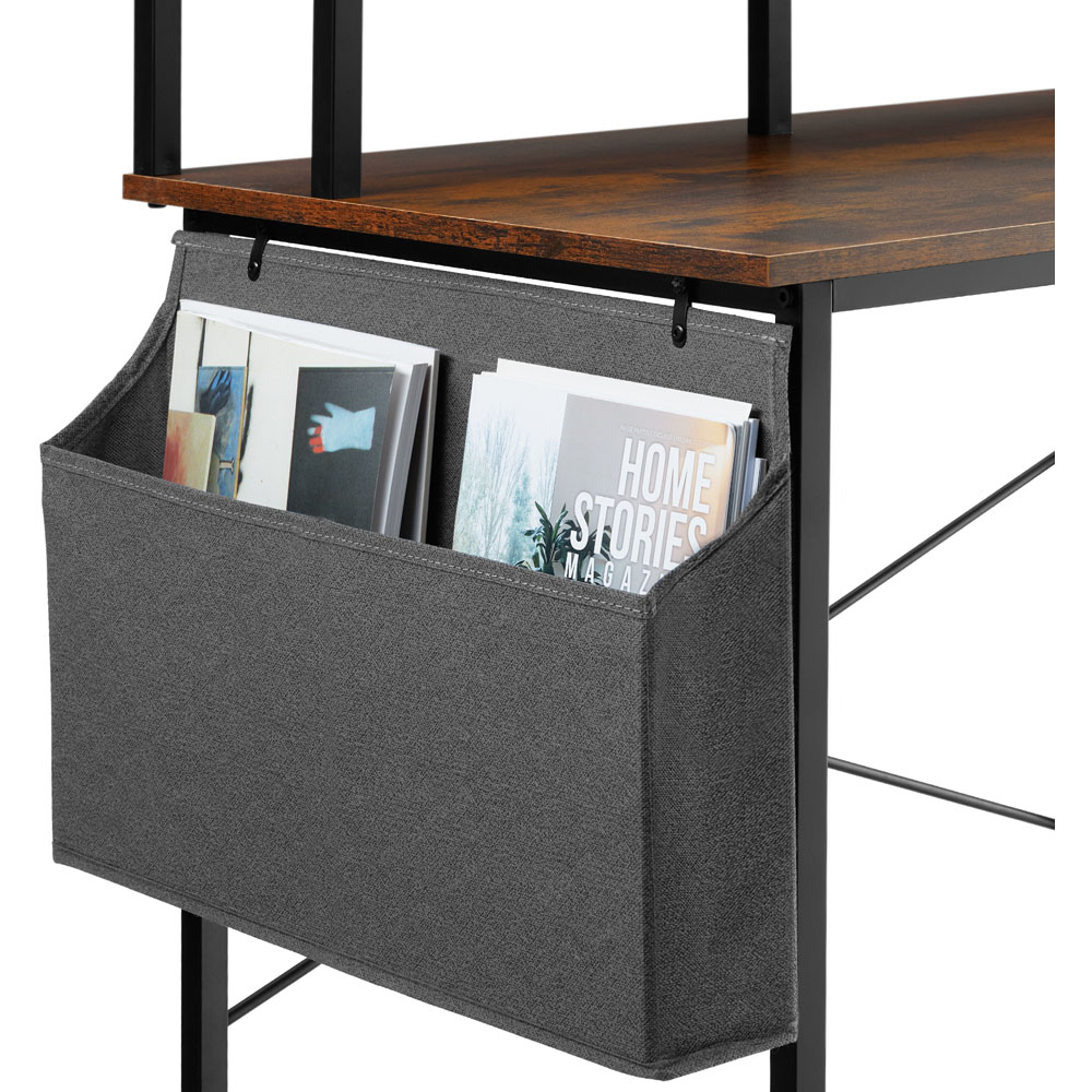 tectake Single Shelf Dark Rustic Wooden Desk with Fabric Bag Image 4